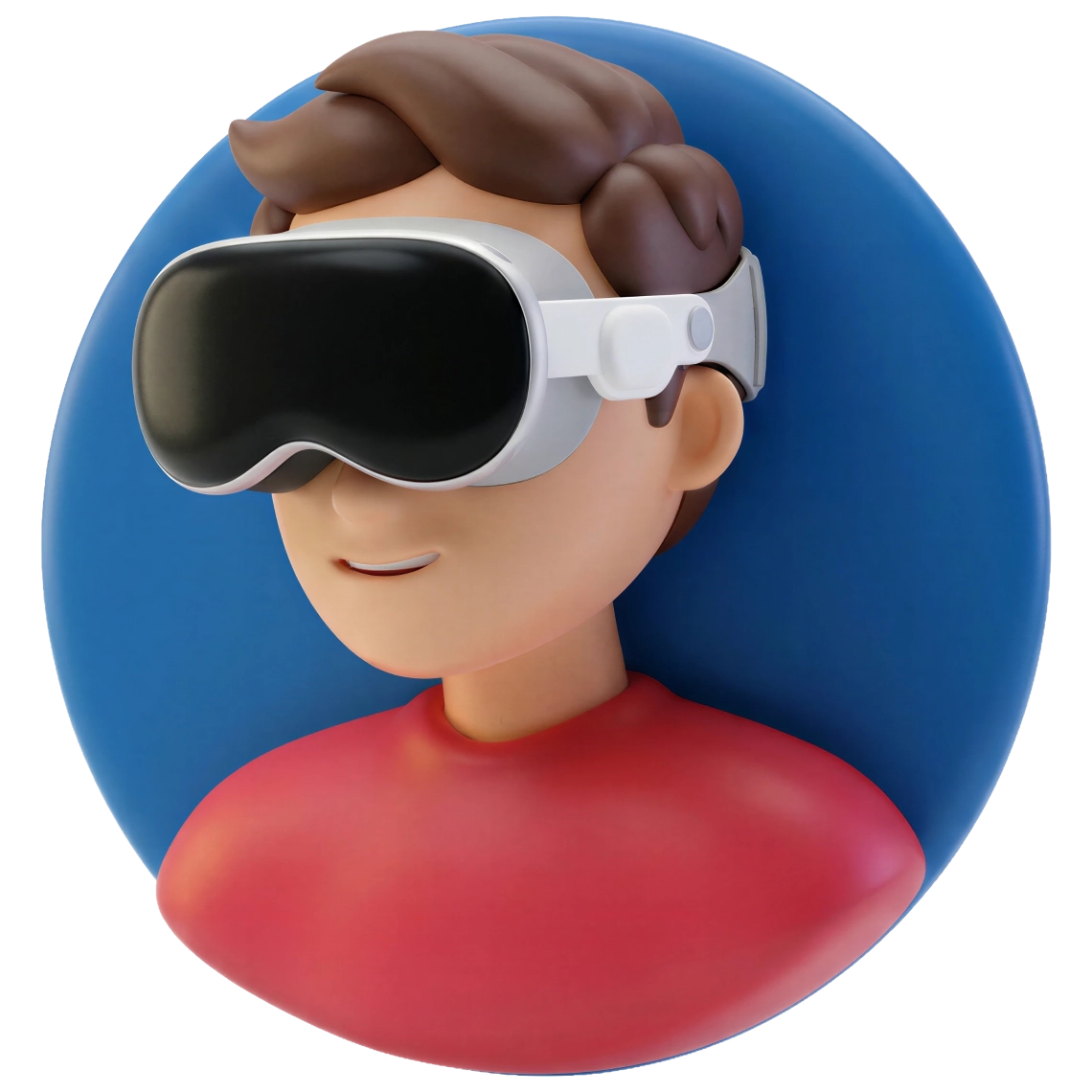 Illustratie van een man met de Apple Vision Pro headset op