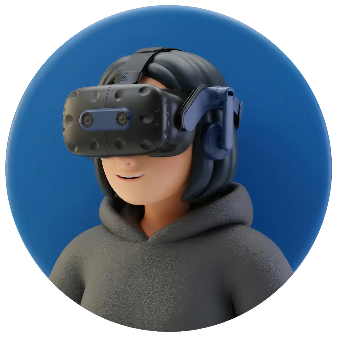 Illustratie van een vrouw met de HTC Vive Pro 2 VR bril op