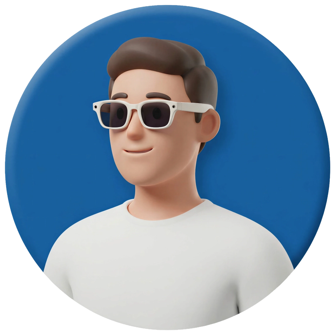Illustratie van een man met de Meta Adventurer op: wit montuur met donkere glazen