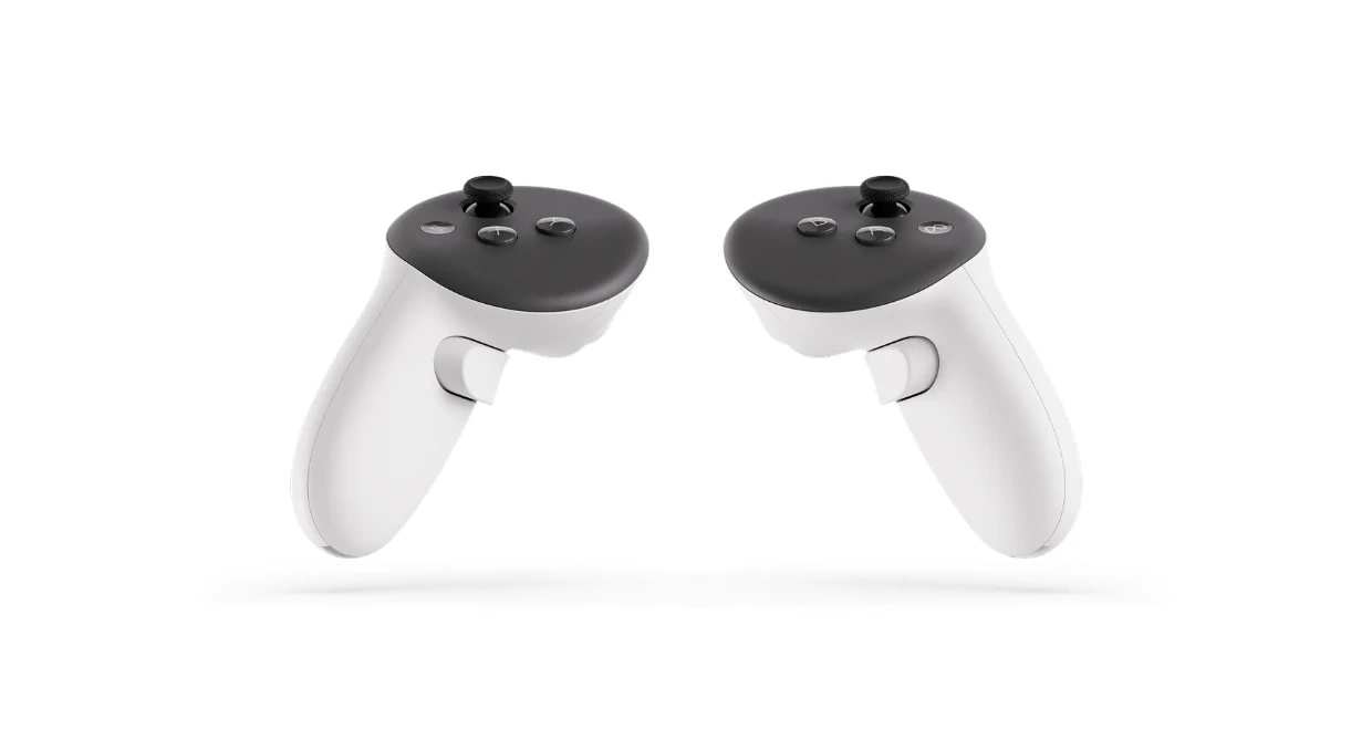 De twee Touch Plus-controllers van de Meta Quest 3S van... De twee Touch Plus-controllers van de Meta Quest 3S van voren