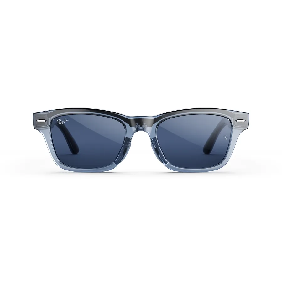 Ray-Ban Meta Audio Burbank, uitvoering transparant hemelsblauw met Transitions-glazen in Sapphire, recht van voren