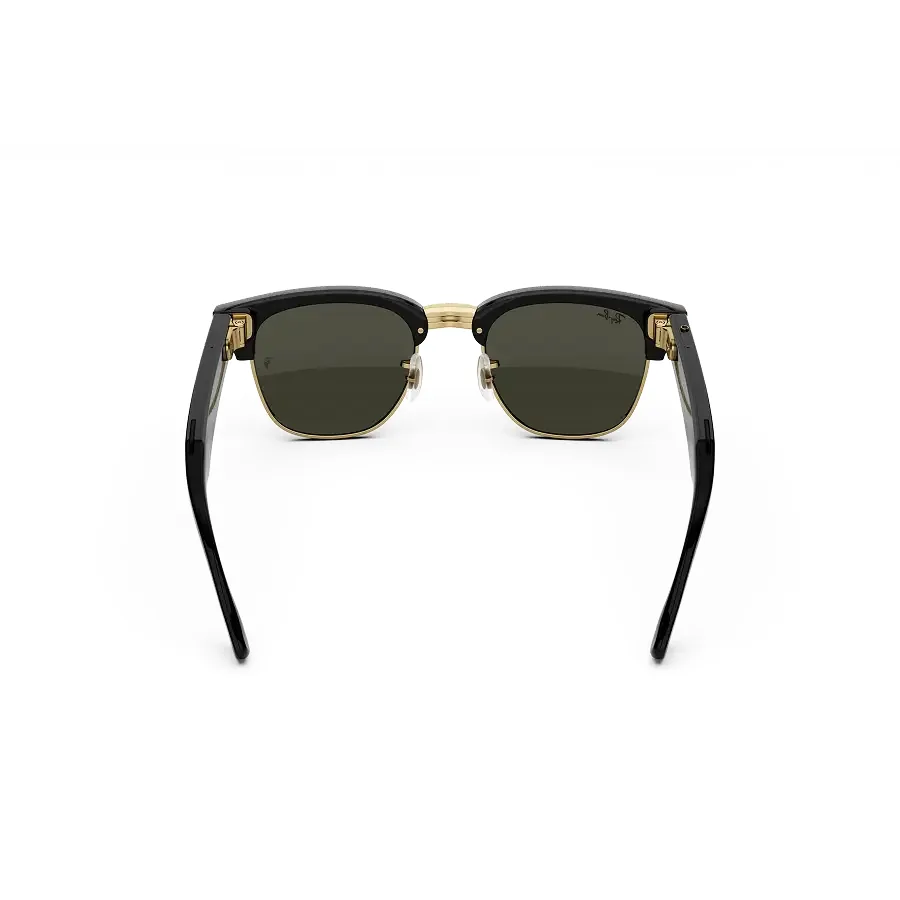 Ray-Ban Meta Audio Clubmaster in glanzend zwart op goud met groene glazen, van achteren