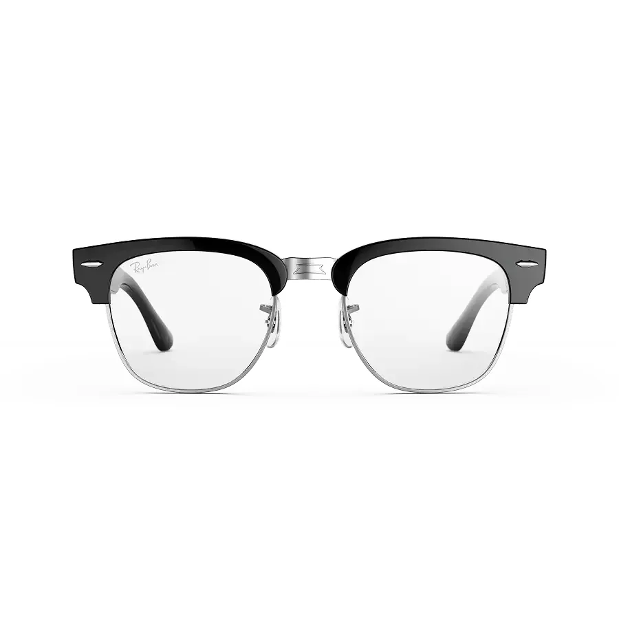 Ray-Ban Meta Audio Clubmaster, uitvoering glanzend zwart met heldere glazen, recht van voren