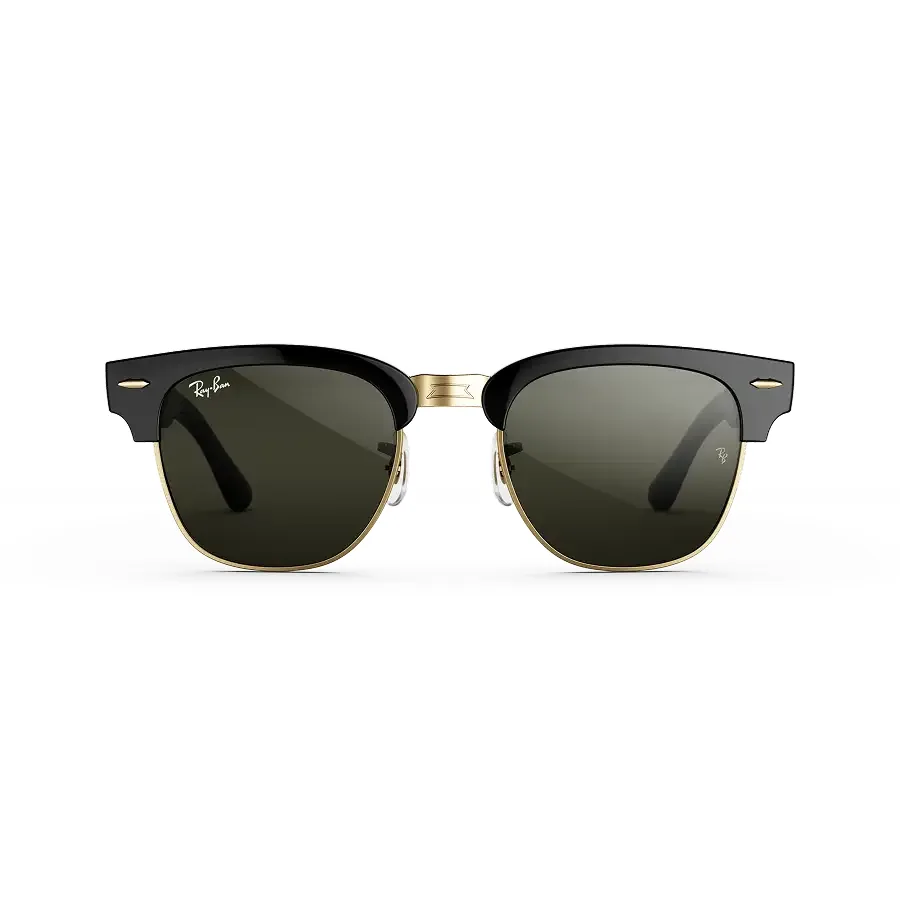 Ray-Ban Meta Audio Clubmaster in glanzend zwart op goud met groene glazen, recht van voren