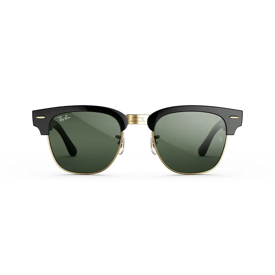 Ray-Ban Meta Audio Clubmaster, uitvoering glanzend zwart op goud met Transitions-glazen in grafietgroen, recht van voren