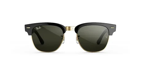 Ray-Ban Meta Audio Clubmaster in glanzend zwart op goud met groene glazen, recht van voren