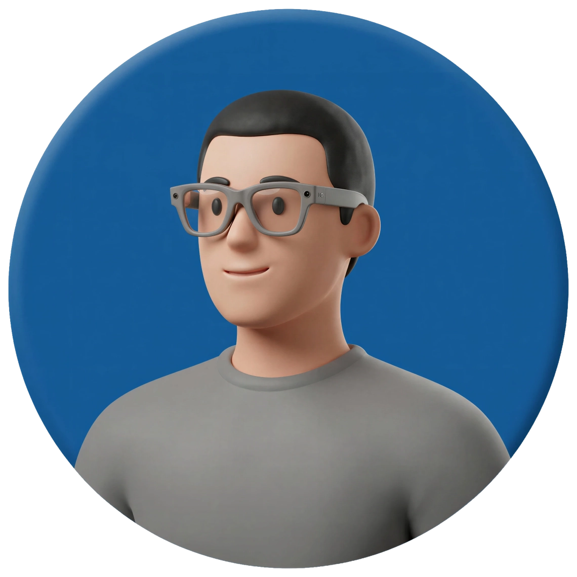 Illustratie van een man met de Meta Ray-Ban Display op: grijs montuur met donkere glazen