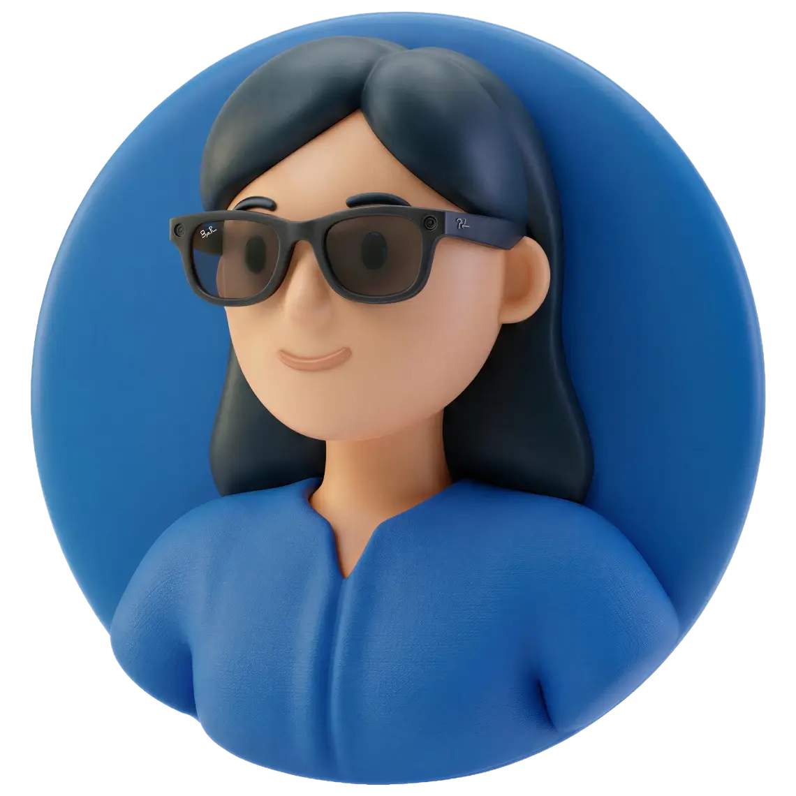 Illustratie van een vrouw met de Meta Ray-Ban gen 2 op: zwart montuur met donkere glazen