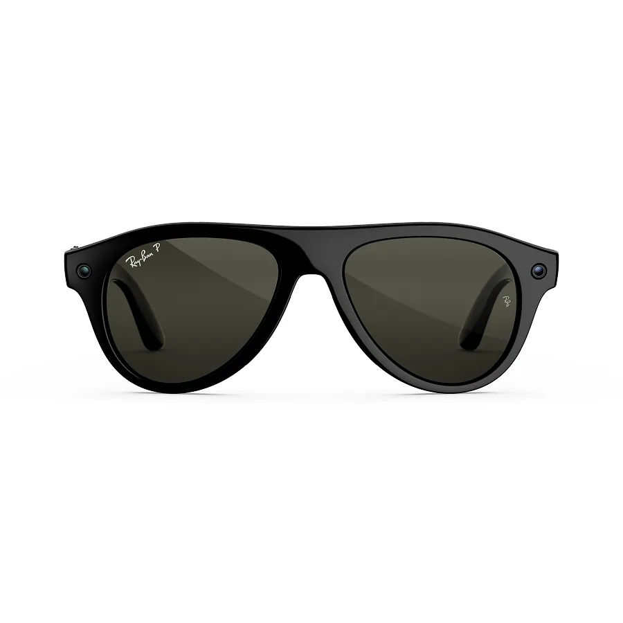 Ray-Ban Meta Aviator (gen 3) in glanzend zwart met gepolariseerde groene glazen, recht van voren