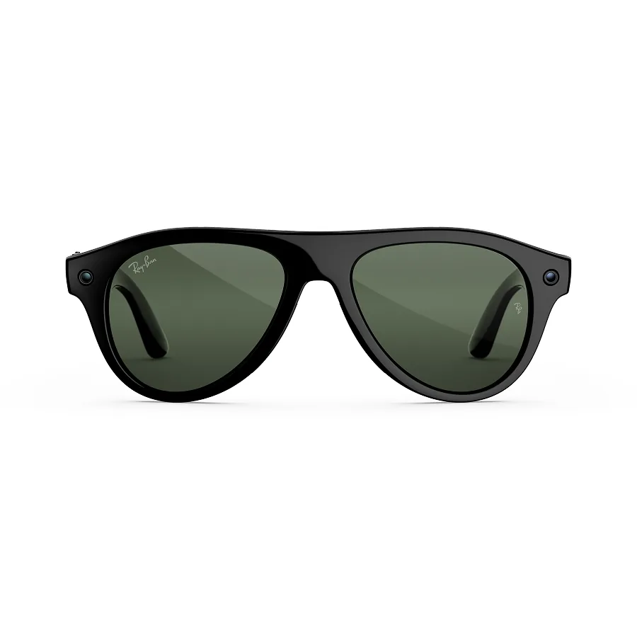 Ray-Ban Meta Aviator (gen 3), uitvoering glanzend zwart met Transitions-glazen in grafietgroen, recht van voren