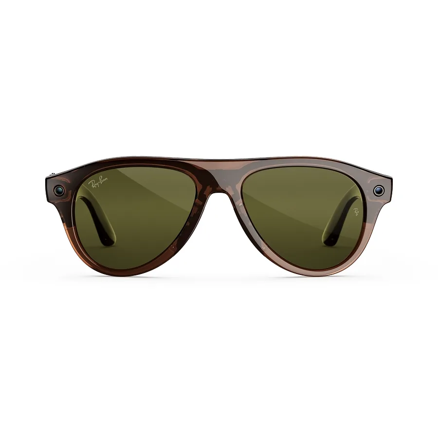 Ray-Ban Meta Aviator (gen 3), uitvoering transparant umber met Transitions-glazen in jade, recht van voren