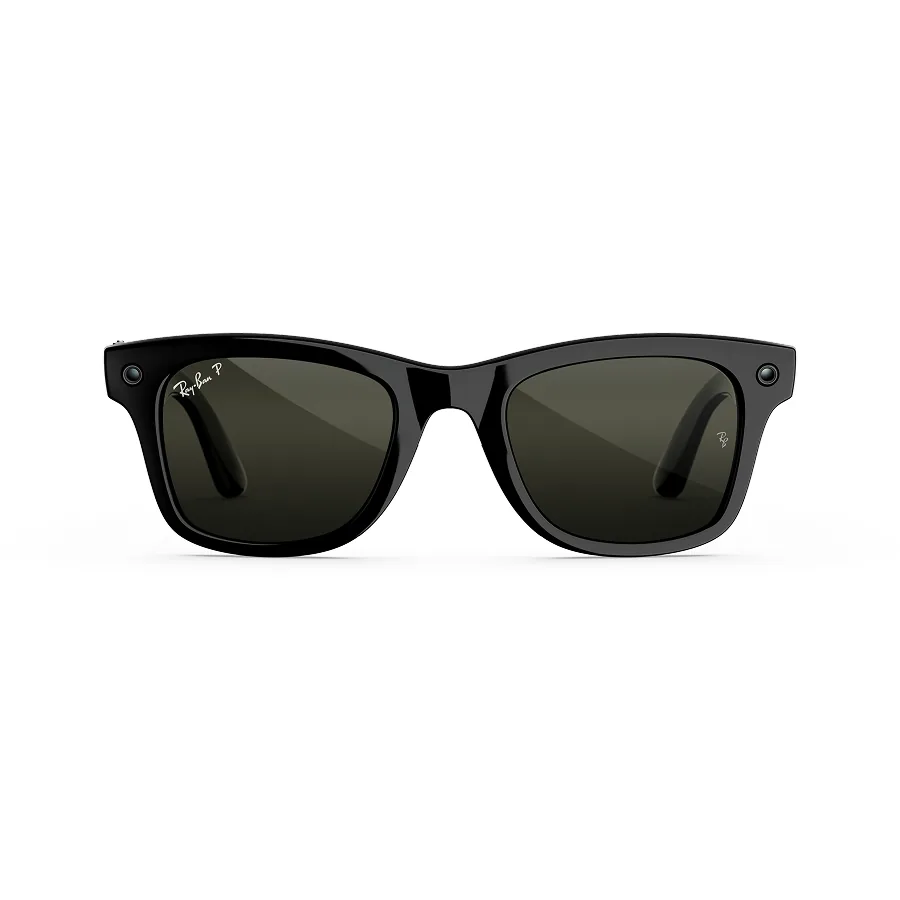 Ray-Ban Meta Wayfarer (gen 3) in glanzend zwart met gepolariseerde groene glazen, recht van voren