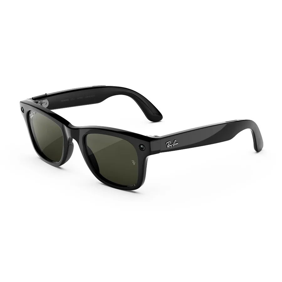 Ray-Ban Meta Wayfarer (gen 3) in glanzend zwart met gepolariseerde groene glazen, van links