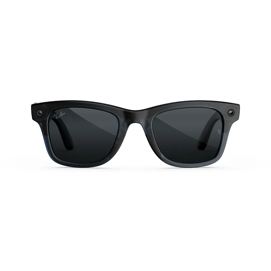 Ray-Ban Meta Wayfarer (gen 3), uitvoering transparant mat oceaanblauw met grijze Transitions-glazen, recht van voren