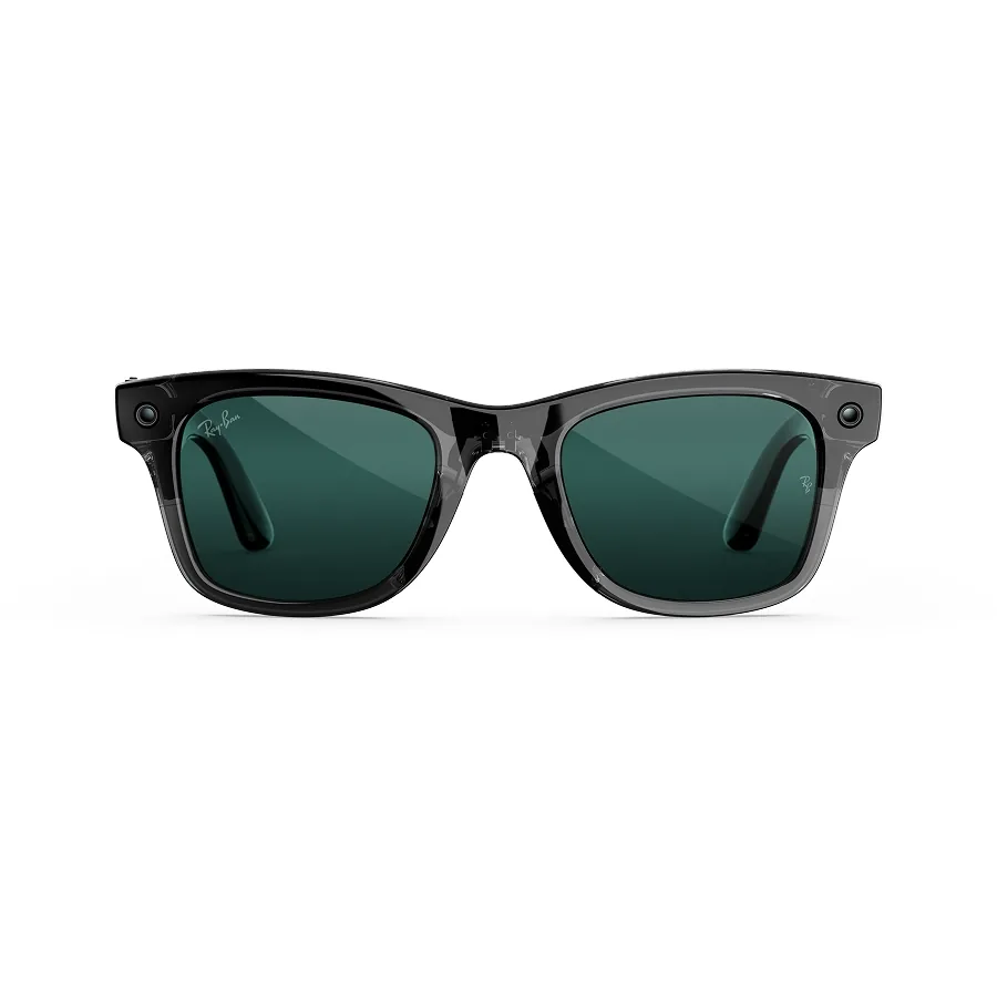 Ray-Ban Meta Wayfarer (gen 3), uitvoering transparant zwart met Transitions-glazen in aquamarijn, recht van voren