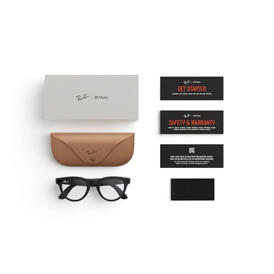 headliner meta Ray-Ban Meta Headliner in Matt Black met Clear-glazen, met etui, oplaadkabel en documentatie uit de verpakking