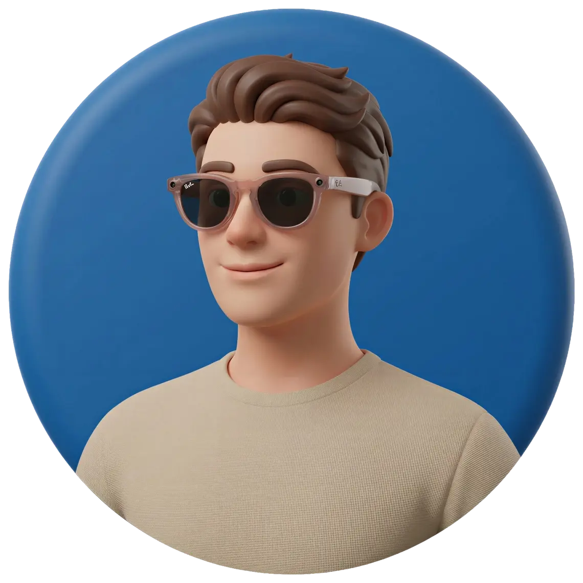 Illustratie van een man met de Ray-Ban Meta Headliner op: crèmekleurig montuur met donkere glazen