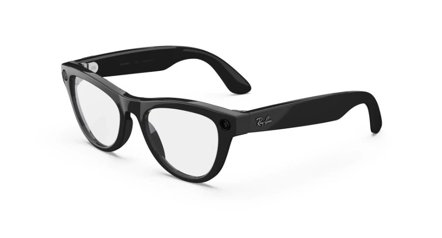 meta skyler ray ban Ray-Ban Meta Skyler in Shiny Black met Clear-glazen, van links