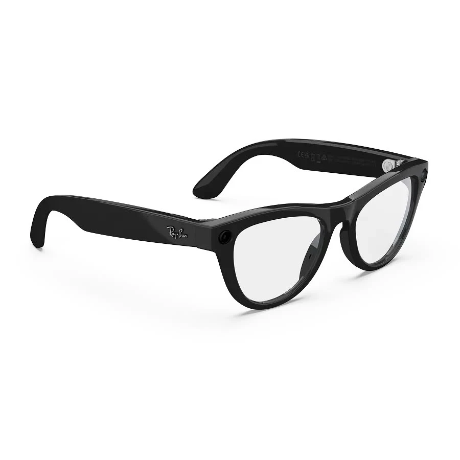 ray ban meta skyler shiny black Ray-Ban Meta Skyler in Shiny Black met Clear-glazen, van rechts
