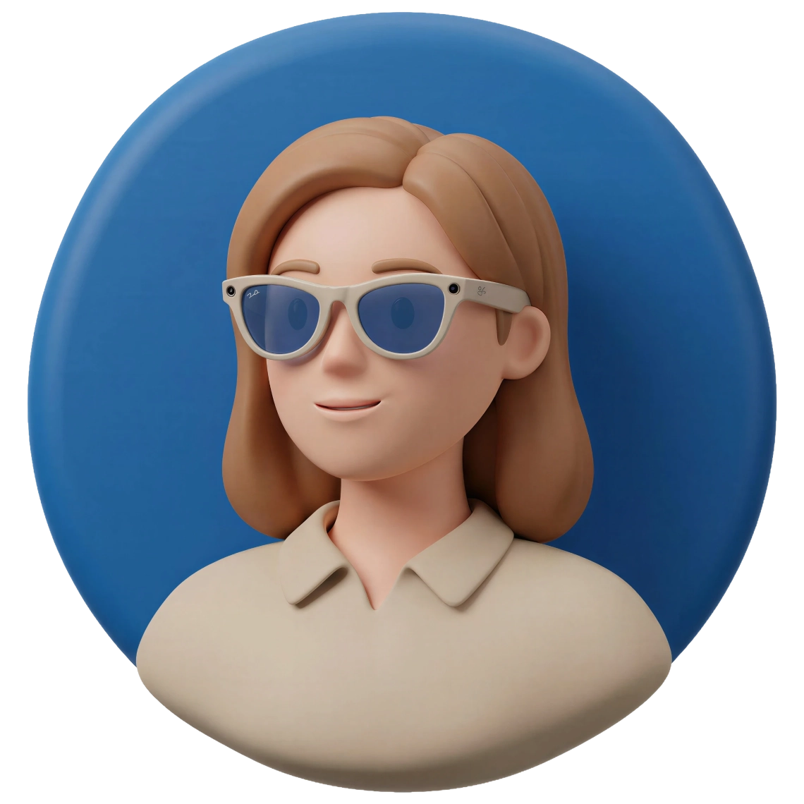 Illustratie van een vrouw met de Ray-Ban Meta Skyler op: lichtblauw montuur met blauwe glazen