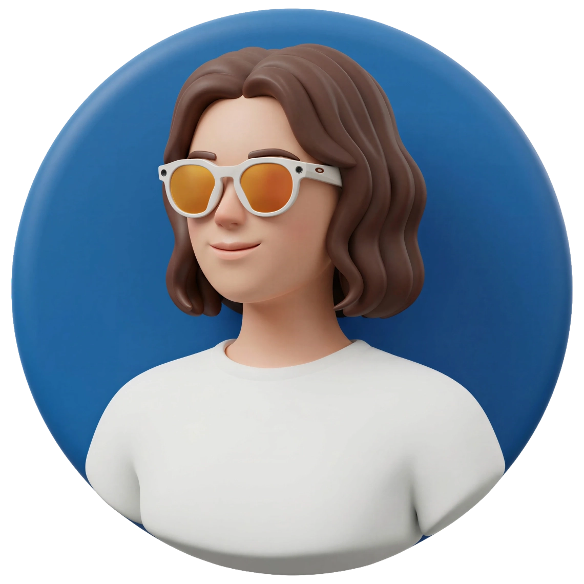 Illustratie van een vrouw met de Oakley Meta HSTN op: wit montuur met oranje glazen