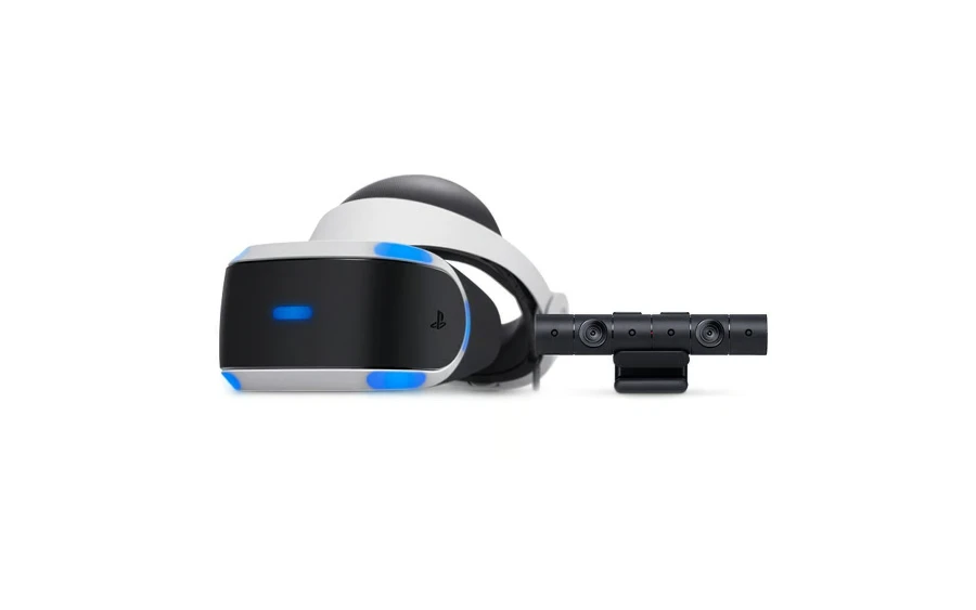 De PlayStation VR-headset met de PlayStation Camera, zoals die samen in het Mega Pack zitten