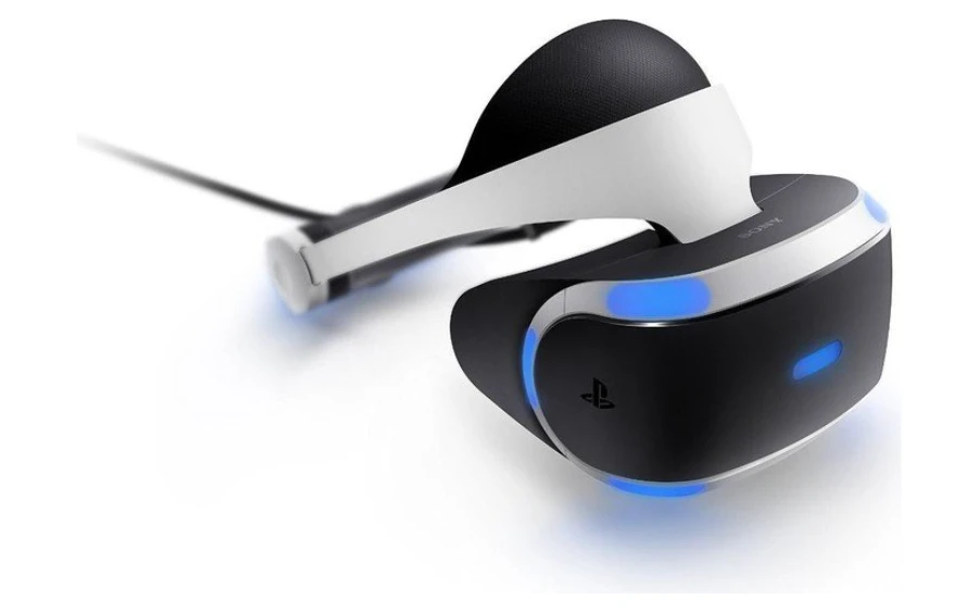 De PlayStation VR schuin van links De PlayStation VR schuin van links