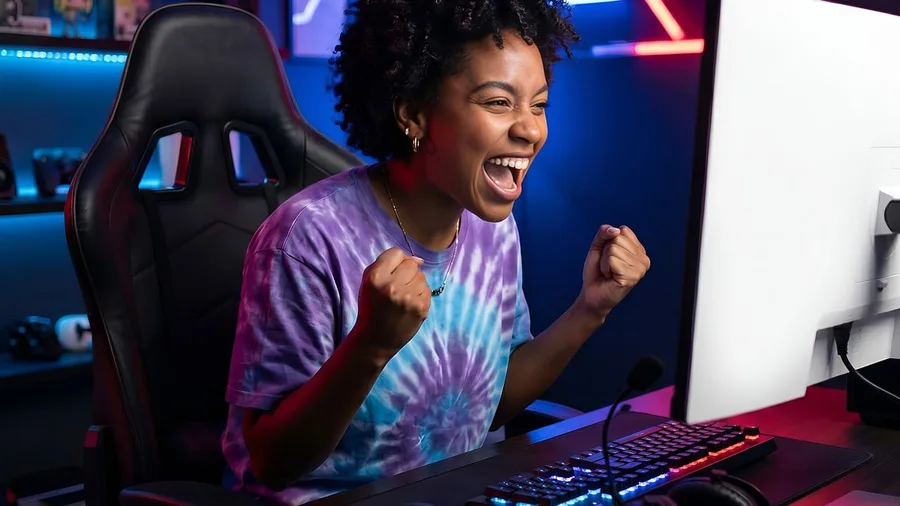 Gamer achter een computer met gekleurde verlichting